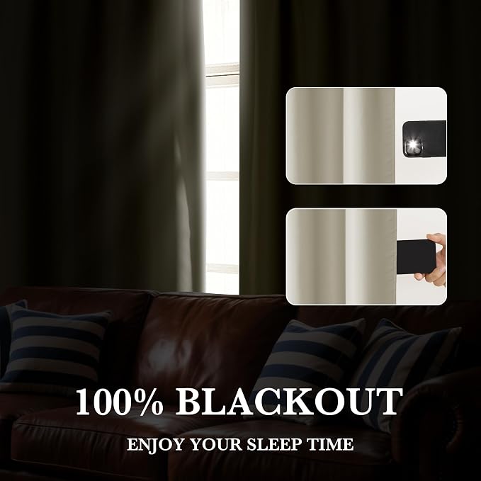 RYB HOME Bedroom Blackout Curtains 54 inches Long, 100% Blackout | Thermal - Image 4