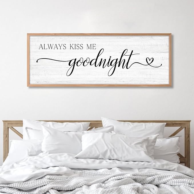 Always Kiss Me Goodnight Wall Sign Above Bed 41.3''×15'' Large Farmhouse Wall - Image 4