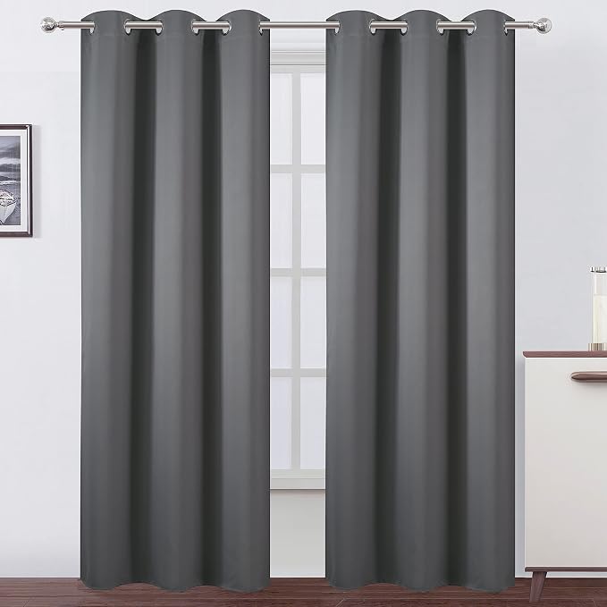 Grey Thermal Blackout Curtains/38 x 84 Inch/Set of 2 Panels Room Darkening by Lemomo