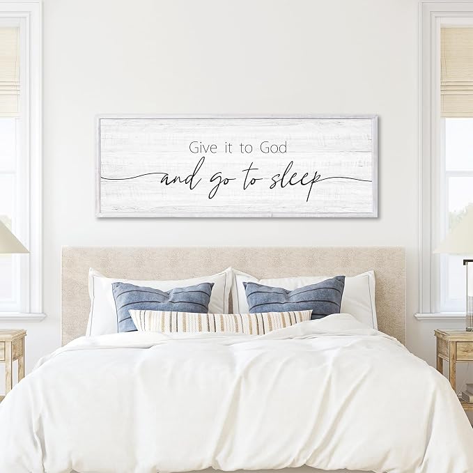 Give It to God and Go to Sleep Sign Framed Large 41''×15'' Above Bed Wall Decor - Image 5
