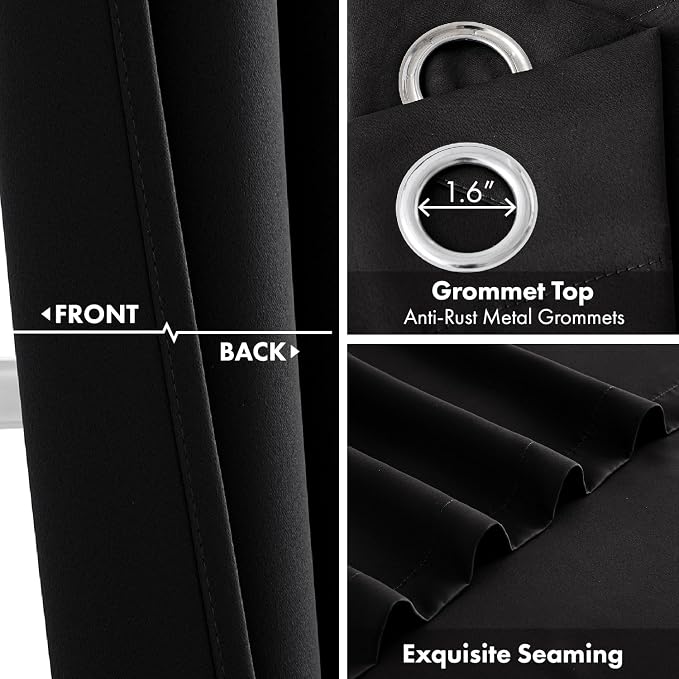 Short Black Blackout Kitchen Curtain W40 x L45 Inch 2 Panels | Thermal Insulated - Image 3