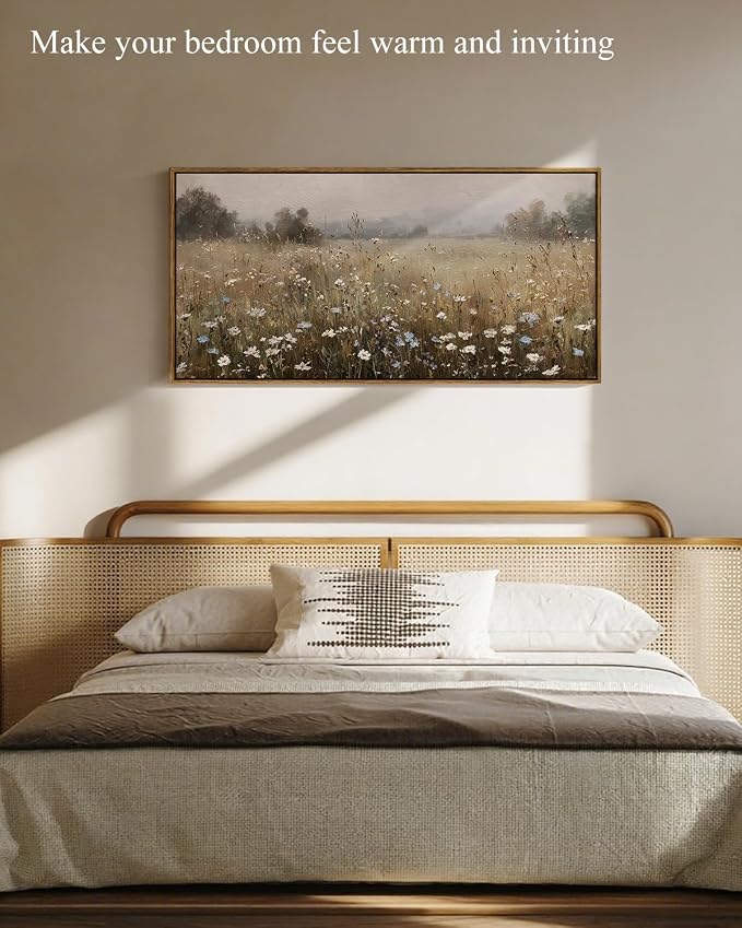 InSimSea Extra Large Framed Vintage Wall Art, Retro Wildflower Field, 20x40In | - Image 2
