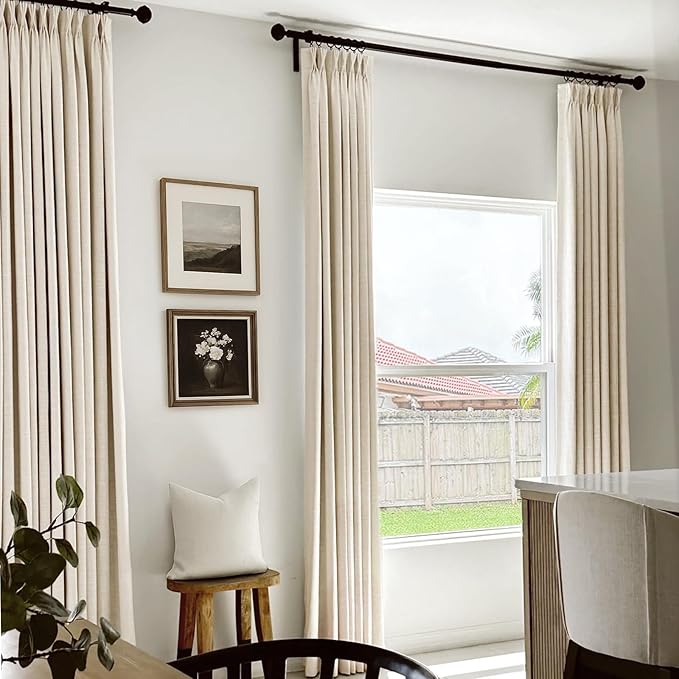 Pinch Pleated Full Blackout Faux Linen Curtains 108 Inches Long | Cream - Image 5
