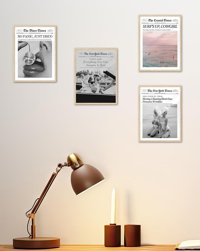 iHery 8x10in Funny Beach Girls Framed Newspaper Wall Art | Natural OAK Wood - Image 4