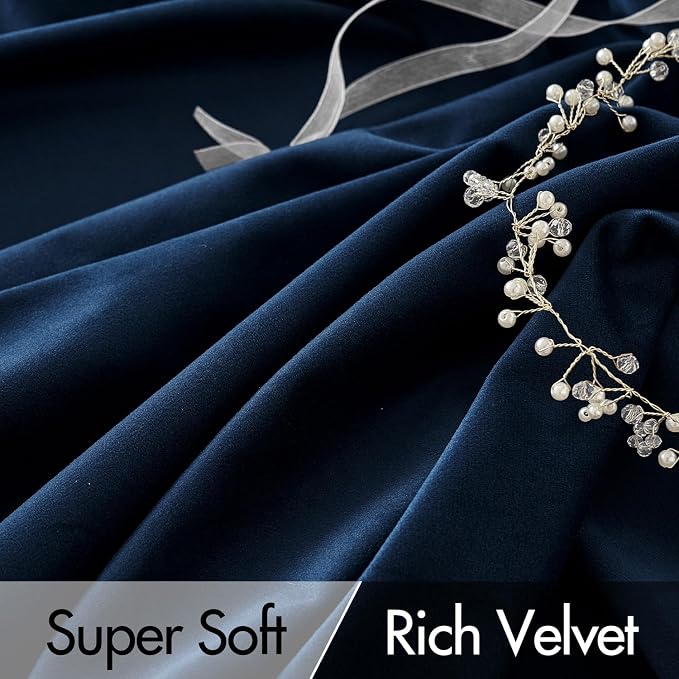 MIULEE Navy Blue Velvet Pinch Pleat Blackout Curtains W52 X L90 Inches | 2 - Image 4