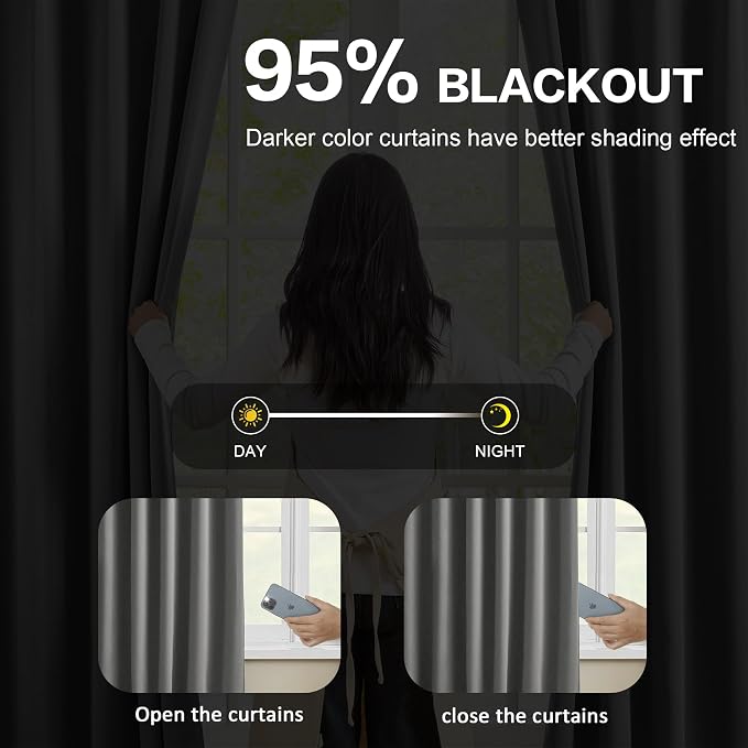 Blackout Pleated Curtains 95 Inches Long, Privacy Window Drapes - Image 3