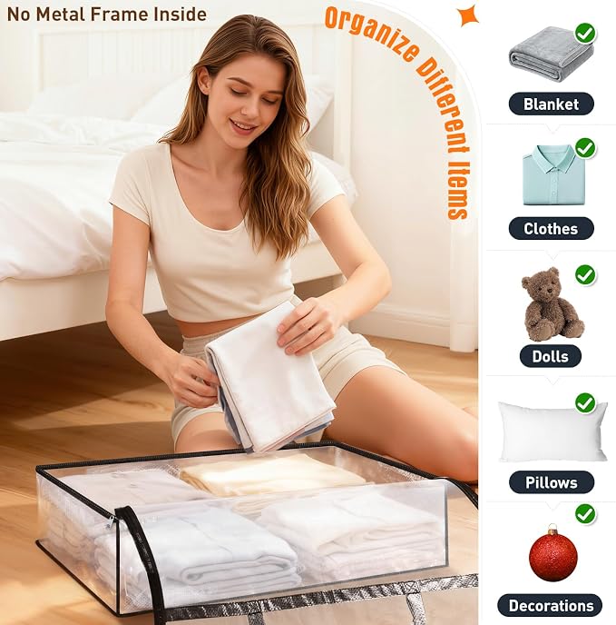 4 Packs 90L Clear Under Bed Storage Containers, Large Clothes Storage Bags | - Image 5
