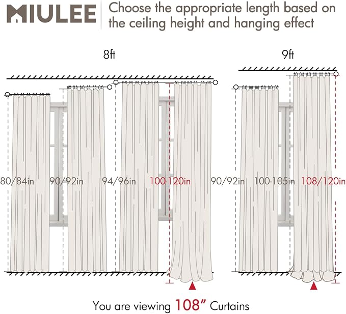 MIULEE 100% Blackout Back Tab Pleat Linen Curtains 50"Wx108"L, Chambray Blue | - Image 7