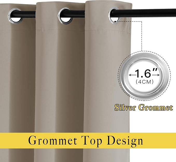 NICETOWN Blackout Taupe Curtains 84 inches Long, Grommet Room Darkening Thermal - Image 2