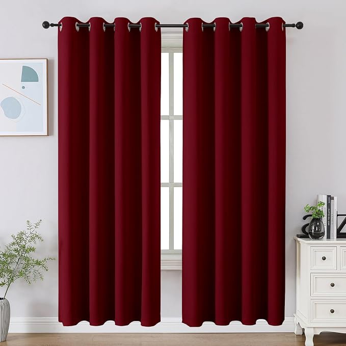 CUCRAF Burgundy Red Blackout Curtains 72 inch Length 2 Panels Set, Room by CUCRAF
