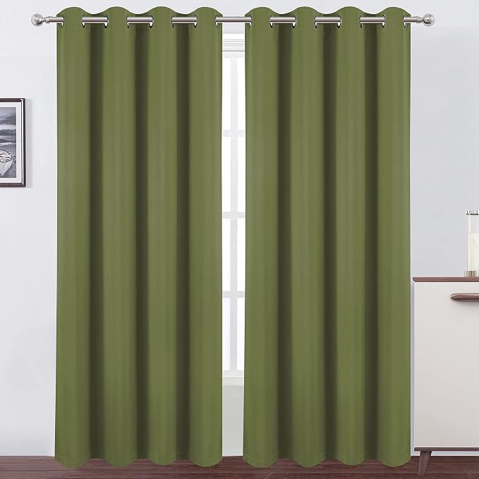 Olive Green Thermal 100% Blackout Curtains/52 x 95 Inch/Set of 2 Panels Room - Image 2