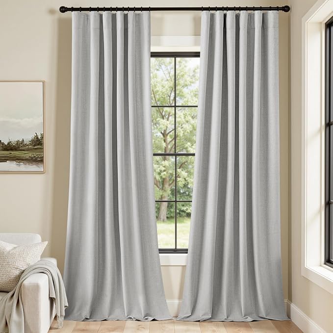 MIULEE 100% Blackout Back Tab Pleat Linen Curtains 50" Wx108 L, Thick Faux Linen - Image 6