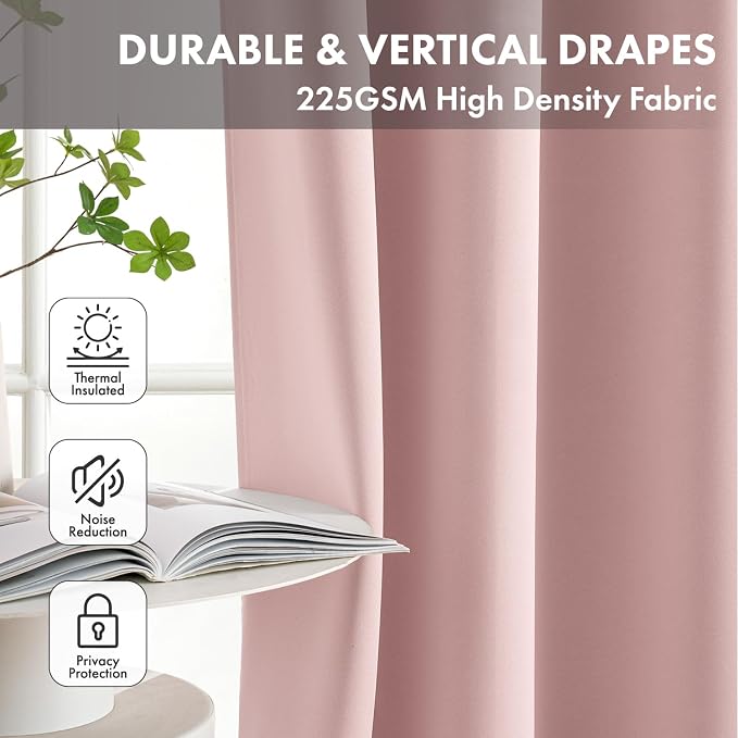 Short Light Pink Blackout Kitchen Curtain W40 x L45 Inch 2 Panels | Thermal - Image 4