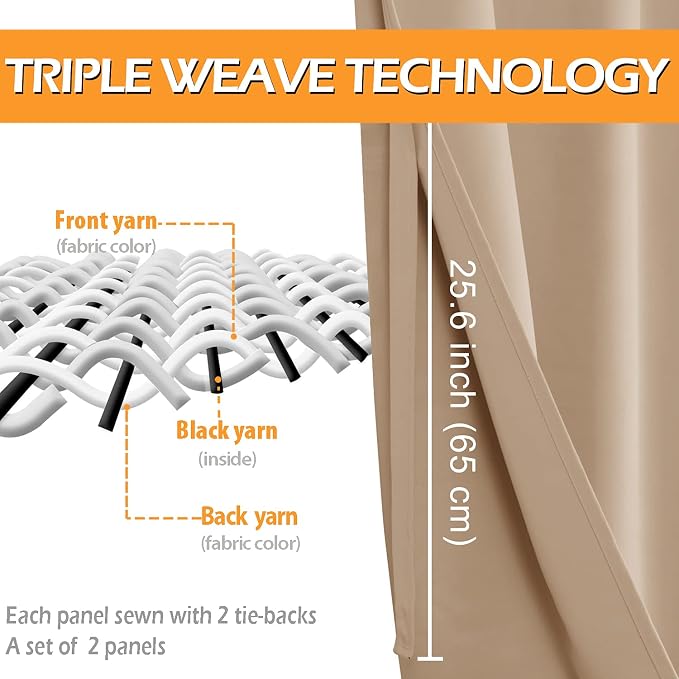Short Blackout Curtains for Bedroom, 38 x 45 Inch, 2 Panels | Thermal Insulated - Image 3