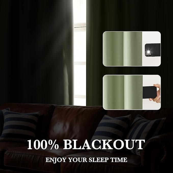 RYB HOME Bedroom Blackout Curtains 72 inches Long, 100% Blackout | Thermal - Image 4
