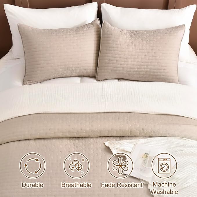 Lady Ann Cal King Bedspreads Set 118“x106”, Linen Feel King Size Quilt Set - Image 3