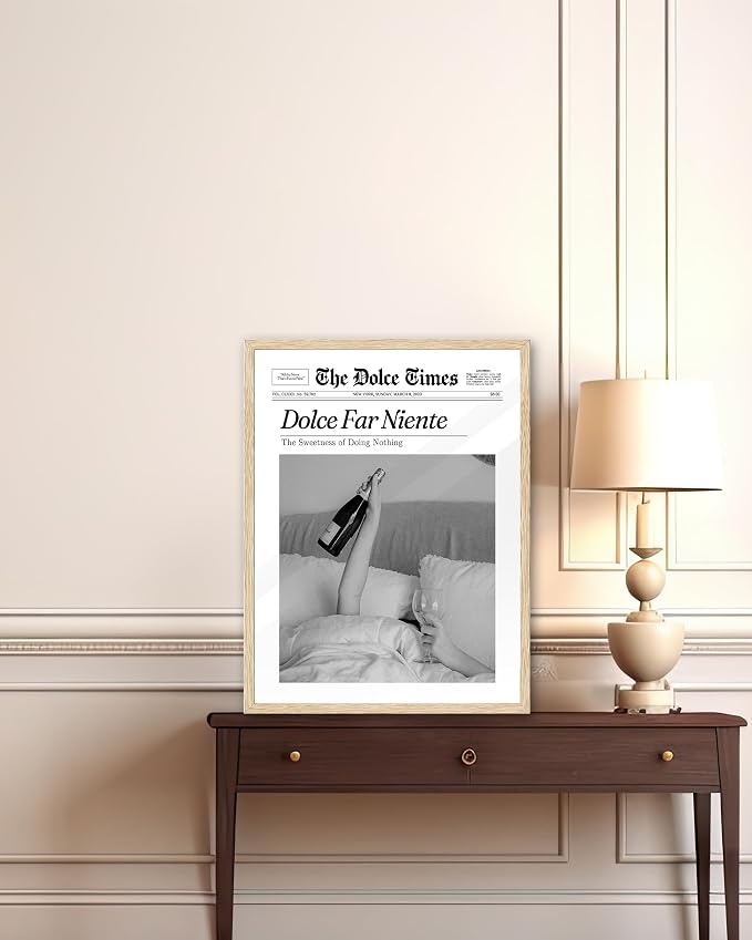 iHery 12x16in Dolce Far Niente Framed Newspaper Wall Art | Natural OAK Wood - Image 3