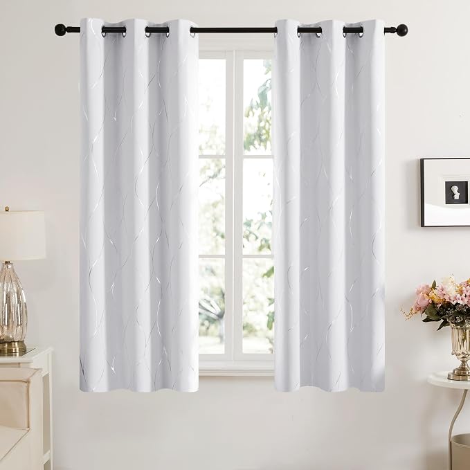 Deconovo Blackout Curtains, Decorative Silver Foil Print Room Darkening Curtain - Image 2