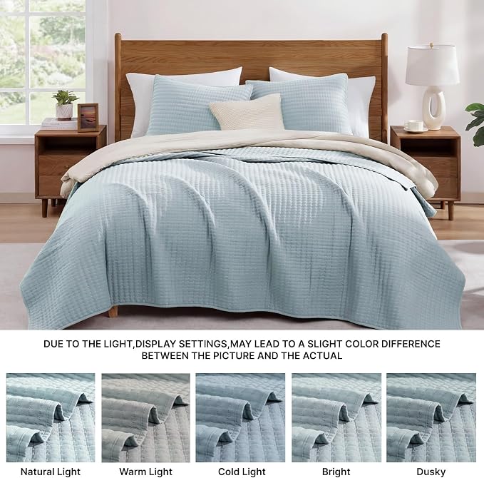 King Size Quilt-Lightweight Bedspreads Sky Blue King Quilt Bedding Set | Soft - Image 7