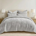 RECYCO Channel Box Stitch Velvet Quilt Set, King Size, Frost Gray | Ultra Soft by RECYCOHOMECOLLECTION