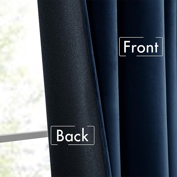 MIULEE Navy Blue Velvet Pinch Pleat Blackout Curtains W52 X L90 Inches | 2 - Image 6