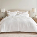 RECYCO Channel Box Stitch Velvet Quilt Set, King Size, Bright White | Ultra by RECYCOHOMECOLLECTION