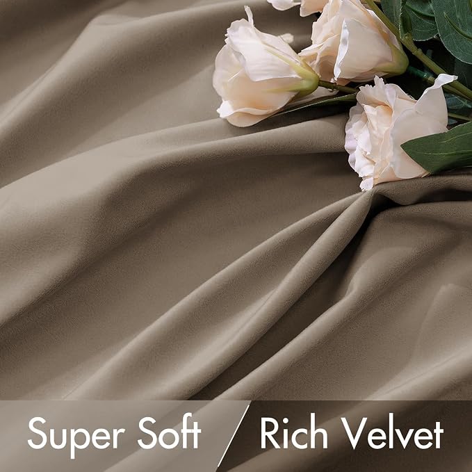 MIULEE Velvet Curtains 52x96 inches 2 Panels Light Taupe Blackout Curtains | - Image 4