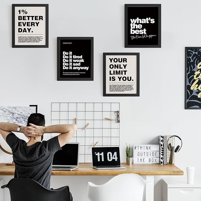 DSHFG Motivational Inspirational Office Wall Art Decor Prints Set of 4 | Black - Image 3