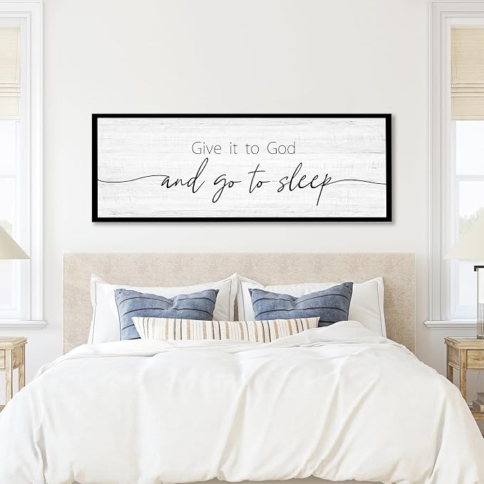 Give It to God and Go to Sleep Sign Framed Large 41''×15'' Above Bed Wall Decor - Image 4