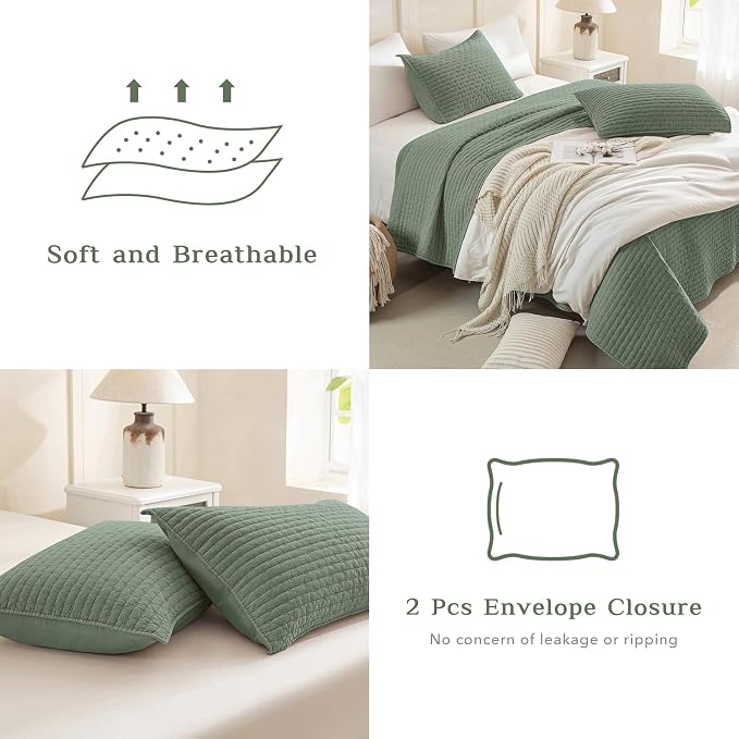 CozyTide Olive Green Oversized King Bedspread 120x120, Stone-Washed Cotton - Image 5