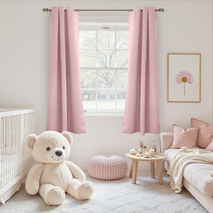 YoungsTex Light Pink 100% Blackout Curtains 63 Inch Length, Room Darkening - Image 5