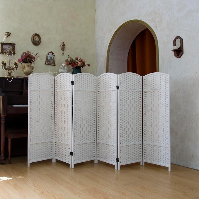 Compact 6 Panel Short Room Divider, 47.2 Inch Tall Double-Sided Rattan Folding - Image 4