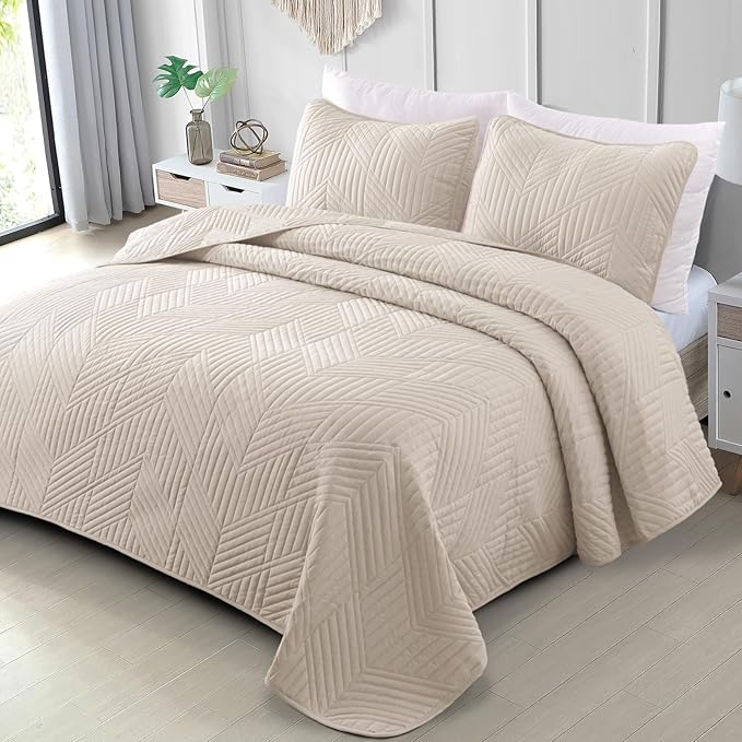 Exclusivo Mezcla Ultrasonic Full Queen Quilt Bedding Set, Brich Beige | by ExclusivoMezcla