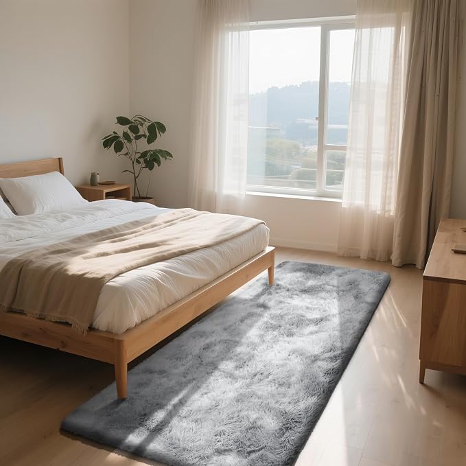 Mottled Light Grey 2x6 Rug for Bedroom, Fluffy Rug Small Rug Bedside Carpet | - Image 3