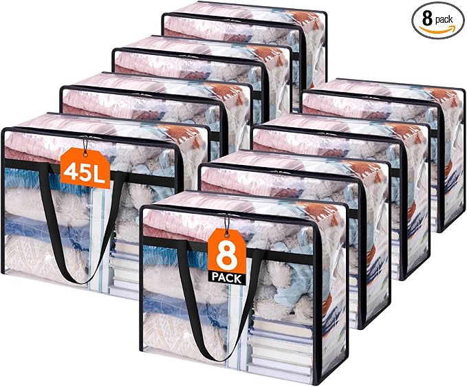 Lifewit 8 Pack Clear Clothes Storage Bags, 45L Plastic Blanket Storage Bag by Lifewit