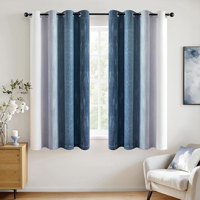 MIULEE Royal Blue and Greyish White Ombre Blackout Curtains 52Wx54L | Full Room - Image 3