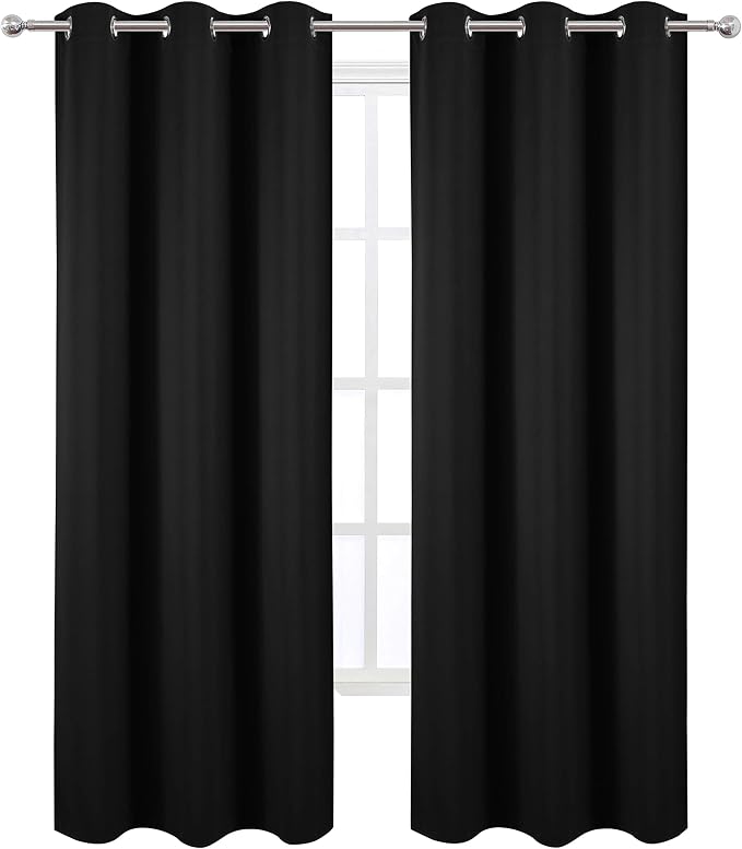 Black Blackout Curtains 34 x 84 Inch Length/Set of 2 Curtain Panels/Thermal - Image 2