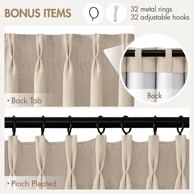 MIULEE Pinch Pleated 100% Blackout Curtains 40"x96" Natural 4 Panels Set | - Image 9
