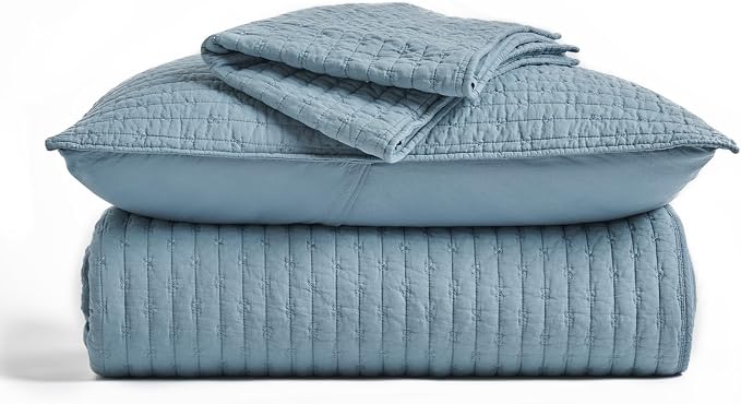 x Kinsey Walsh 100% Cotton Cross Stitch Quilt, Dusty Blue | 100% Cotton - Image 9