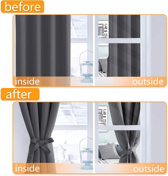 Grommet Blackout Curtains for Bedroom, 42 x 63 Inches, Dark Grey | Thermal - Image 4