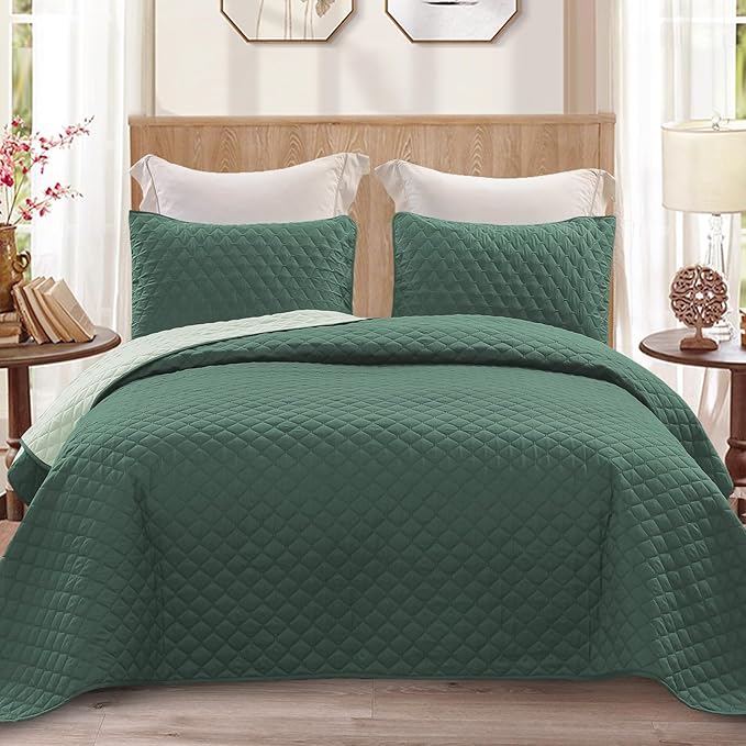 Exclusivo Mezcla Reversible Twin Quilt Bedding Set, Dark Green | Lightweight by ExclusivoMezcla