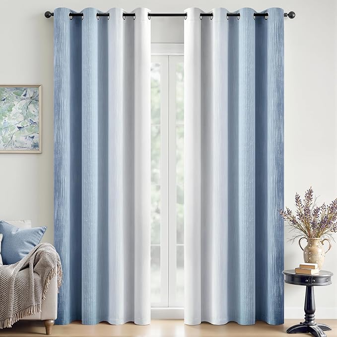 MIULEE Stone Blue and Greyish White Ombre Blackout Curtains 52Wx84L | Full Room by MIULEE