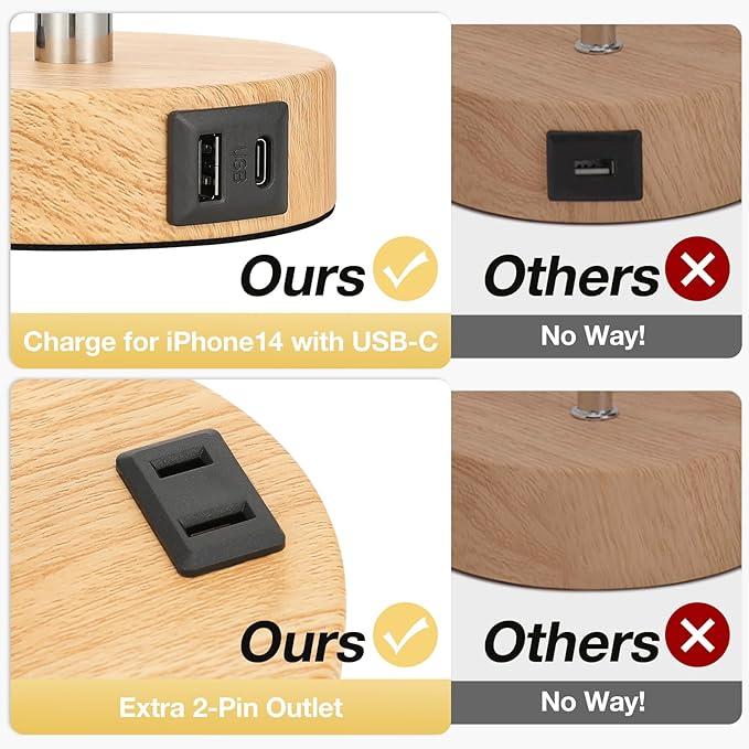 Floral Touch Lamp for Bedroom- 3 Way Dimmable Bedside Lamp USB C A Charging - Image 4