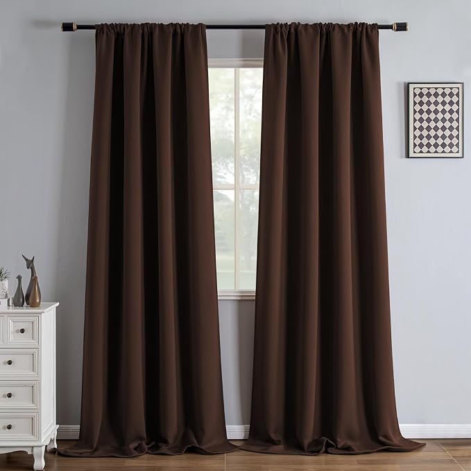 IGEMAEVE Blackout Curtains for Bedroom Rod Pocket Chocolate 52" W x 108" L | by IGEMAEVE