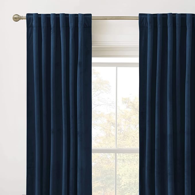 RYB HOME Navy Blue Velvet Blackout Thermal Doorway Curtains 84 inches Long | - Image 2