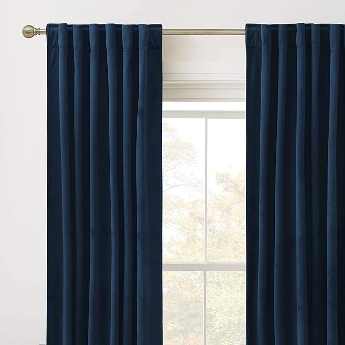 RYB HOME Navy Blue Velvet Curtains & Drapes 72 inches Long - Image 2