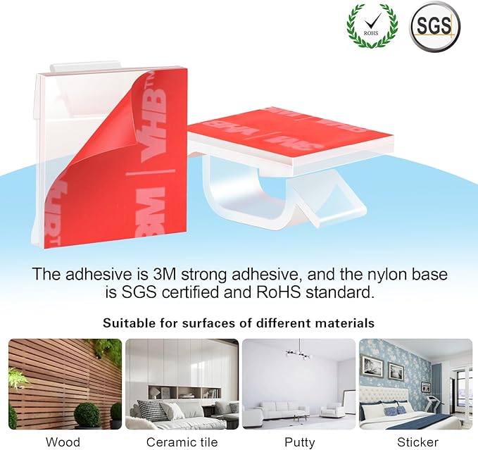 60 PCS XHF 5/8” Adhesive Cable Wire Clips Clear, Outdoor Christmas Light Clips - Image 3