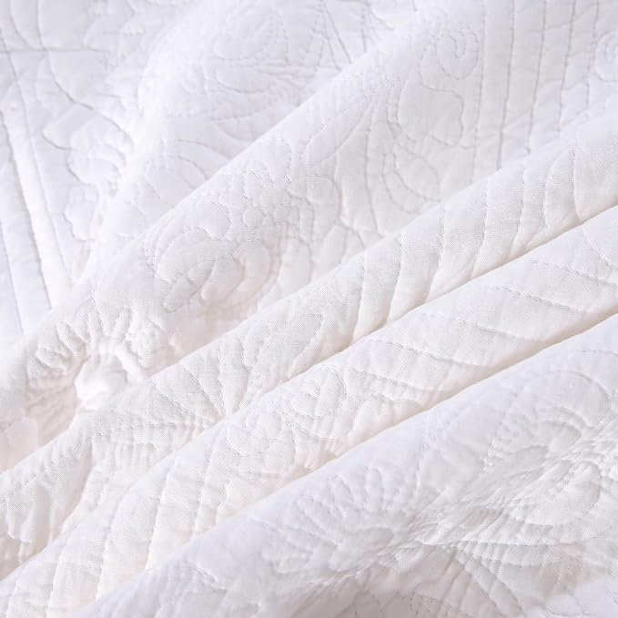 ROOMLIFE Quilt Set Queen Size 3D Floral Embroidery Pattern 3-Piece Cotton - Image 8