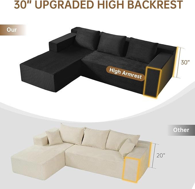 Nigoone 103" Sectional Couch for Living Room, Modular L Shaped Black Couches - Image 6