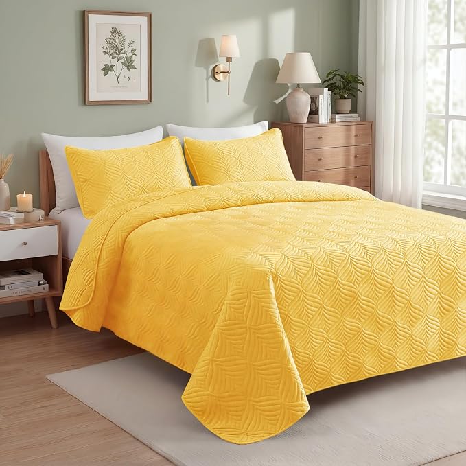 Whale Flotilla Soft Cal King Quilt Bedding Set, Lightweight Bedspreads | Yellow - Image 3